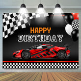 Lofaris Racing Car Theme Balloons Black Happy Birthday Backdrop